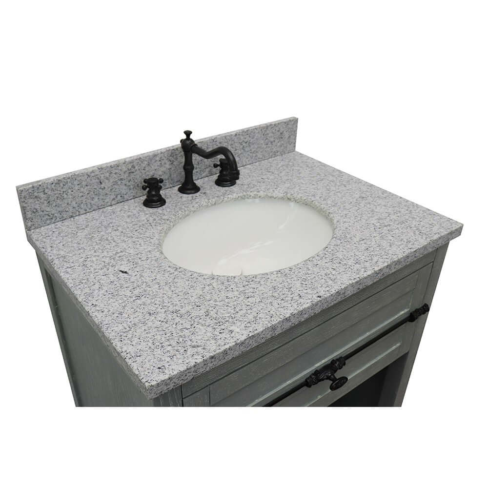 31" Single vanity in Gray Ash finish with Gray granite top and oval sink - 400101-GYA-GYO