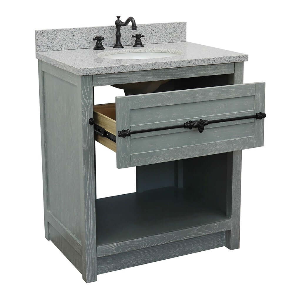 31" Single vanity in Gray Ash finish with Gray granite top and oval sink - 400101-GYA-GYO