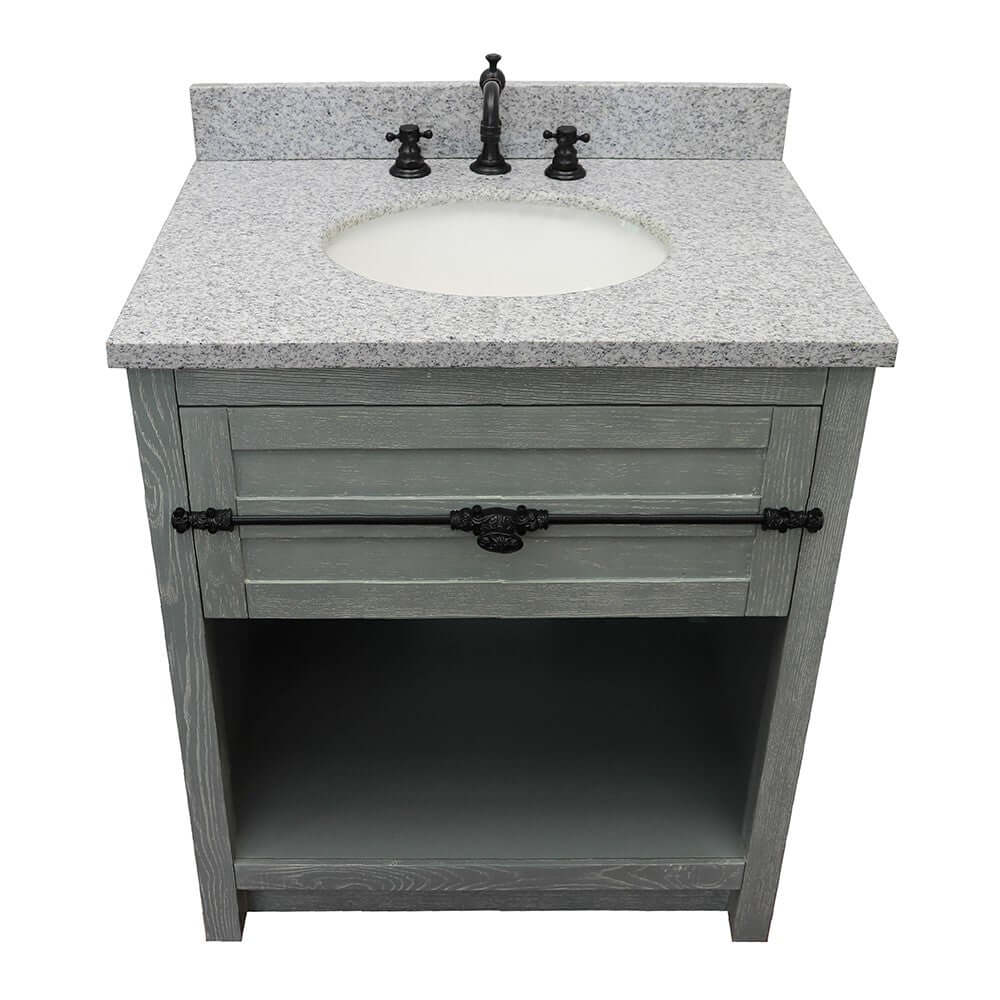 31" Single vanity in Gray Ash finish with Gray granite top and oval sink - 400101-GYA-GYO