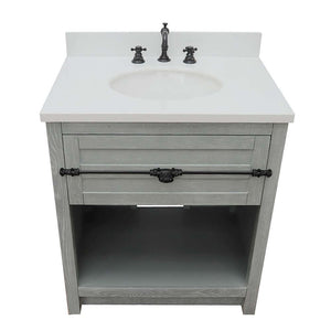 31" Single vanity in Gray Ash finish with White Quartz top and oval sink - 400101-GYA-WEO