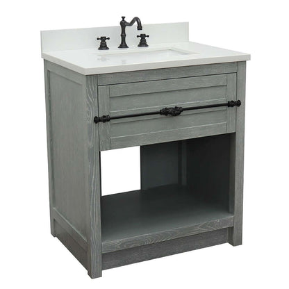 31" Single vanity in Gray Ash finish with White Quartz top and rectangle sink - 400101-GYA-WER