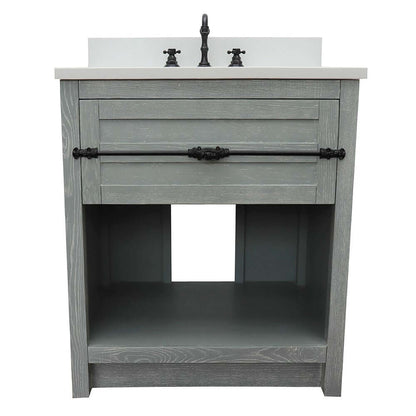 31" Single vanity in Gray Ash finish with White Quartz top and rectangle sink - 400101-GYA-WER