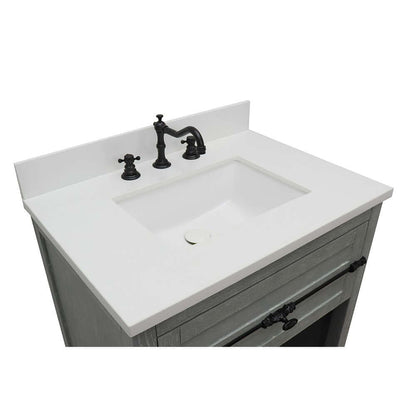 31" Single vanity in Gray Ash finish with White Quartz top and rectangle sink - 400101-GYA-WER