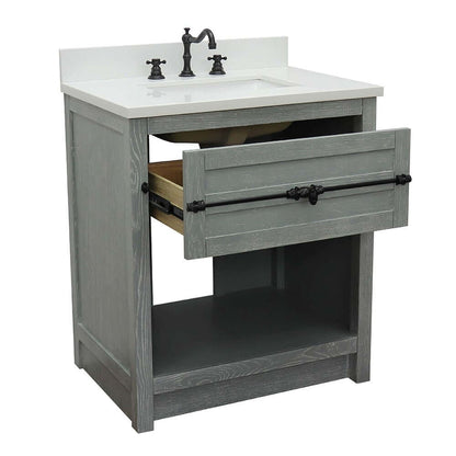 31" Single vanity in Gray Ash finish with White Quartz top and rectangle sink - 400101-GYA-WER