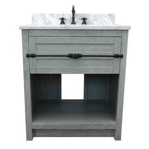 31" Single vanity in Gray Ash finish with White Carrara top and oval sink - 400101-GYA-WMO