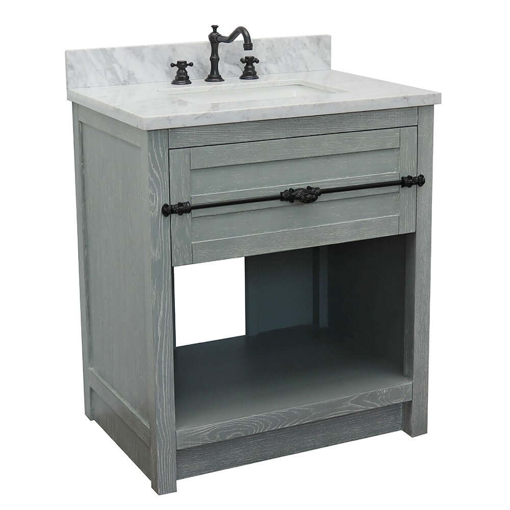 31" Single vanity in Gray Ash finish with White Carrara top and rectangle sink - 400101-GYA-WMR