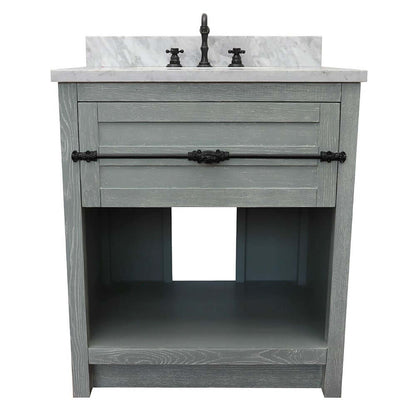 31" Single vanity in Gray Ash finish with White Carrara top and rectangle sink - 400101-GYA-WMR