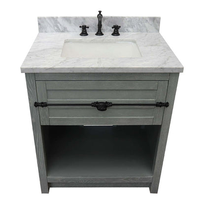 31" Single vanity in Gray Ash finish with White Carrara top and rectangle sink - 400101-GYA-WMR