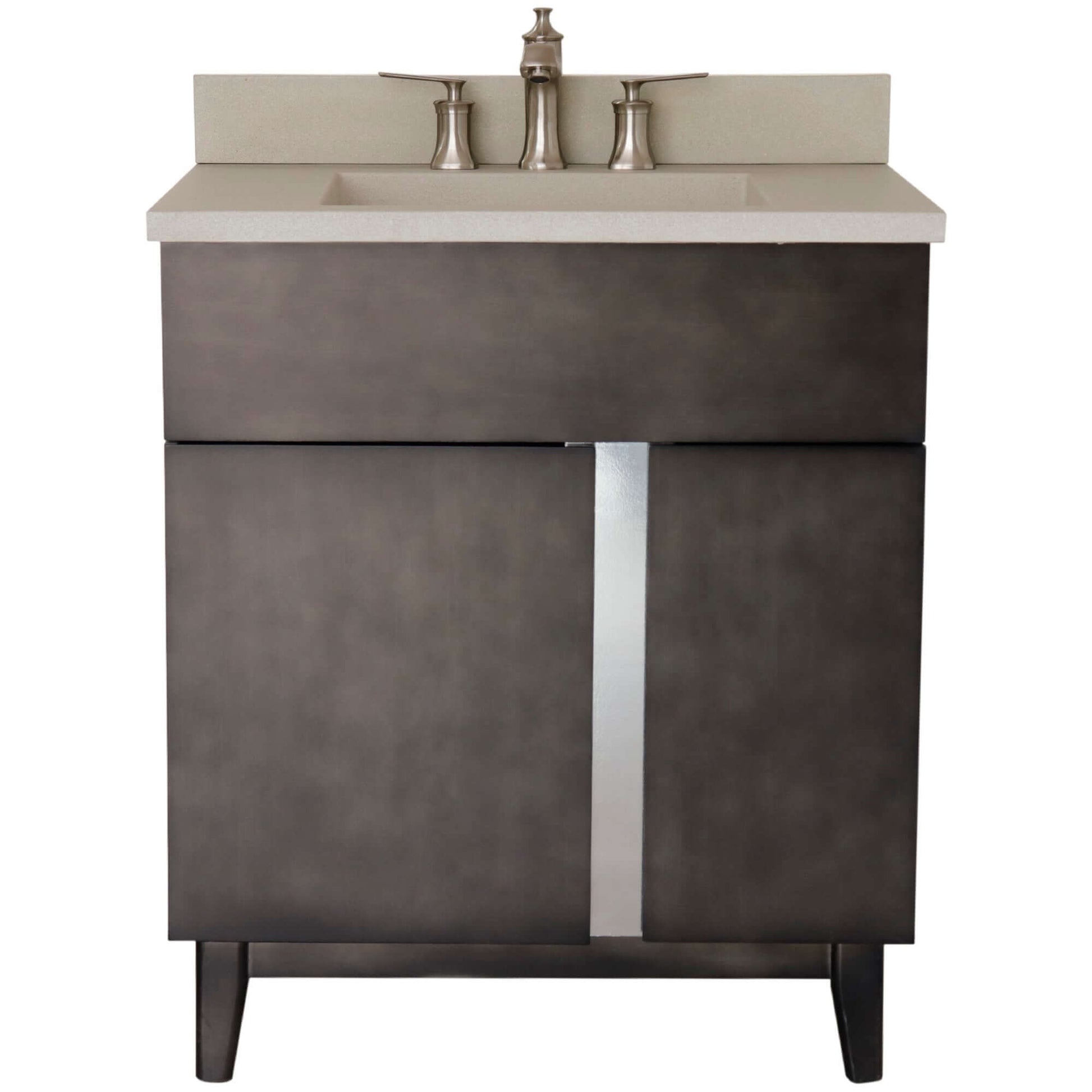 31" Single Vanity in Silvery Brown Finish with White Concrete Top and Oval Sink - 400200-CTWH