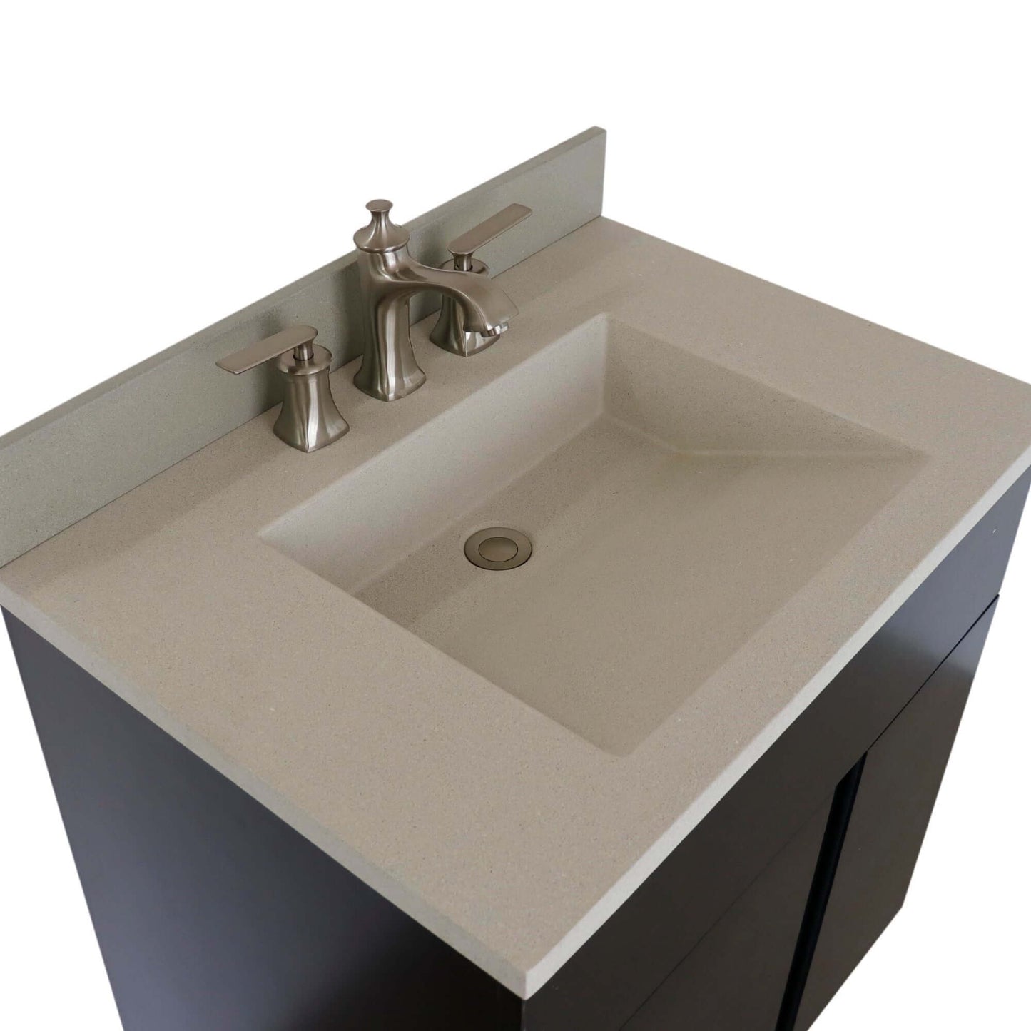 31" Single Vanity in Silvery Brown Finish with White Concrete Top and Oval Sink - 400200-CTWH