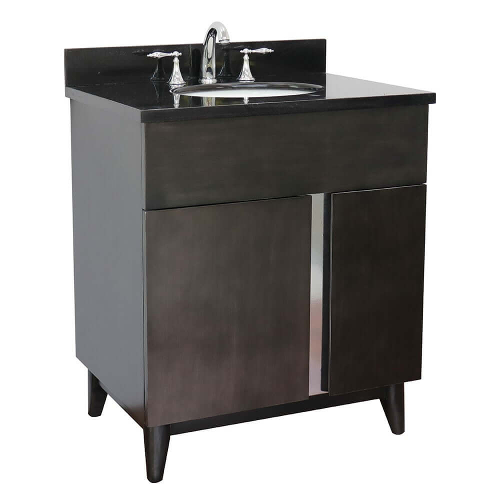 31" Single vanity in Silvery Brown finish with Black Galaxy top and oval sink - 400200-SB-BGO