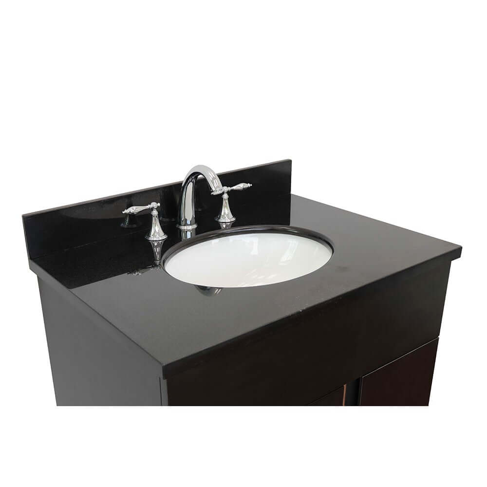 31" Single vanity in Silvery Brown finish with Black Galaxy top and oval sink - 400200-SB-BGO