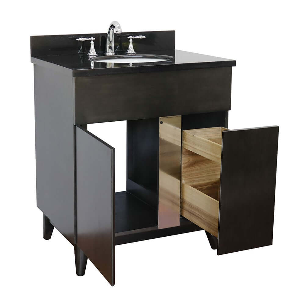 31" Single vanity in Silvery Brown finish with Black Galaxy top and oval sink - 400200-SB-BGO