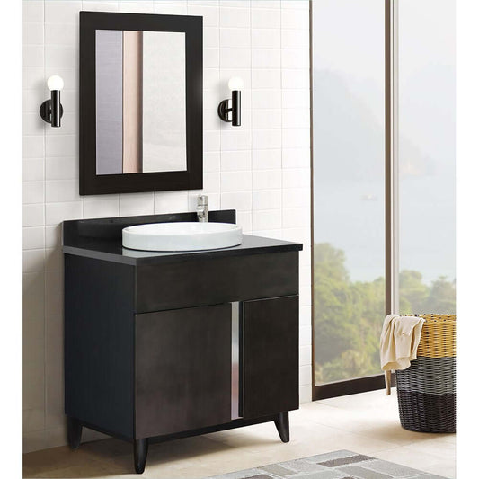 31" Single vanity in Silvery Brown finish with Black Galaxy top and round sink - 400200-SB-BGRD