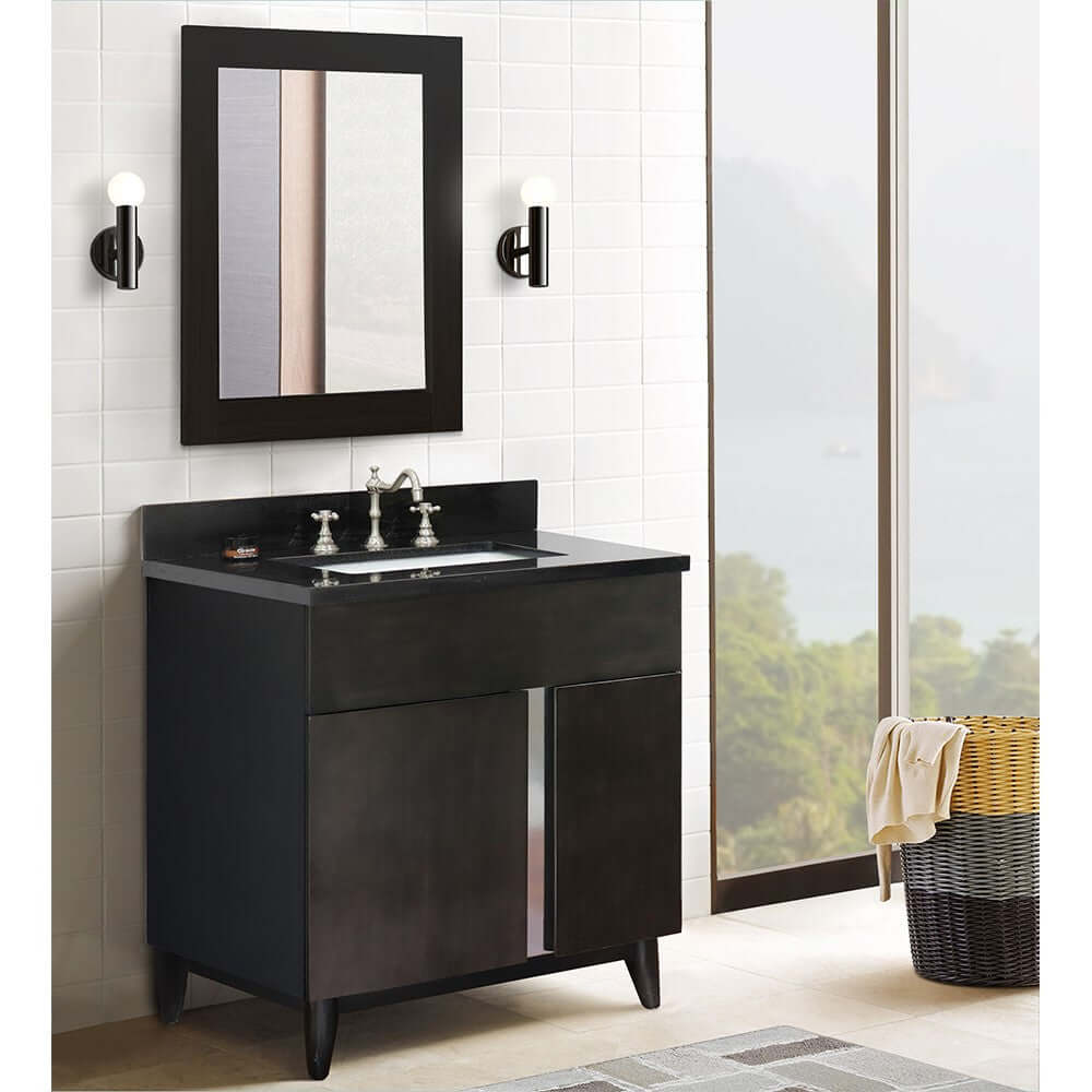 31" Single vanity in Silvery Brown finish with Black Galaxy top and rectangle sink - 400200-SB-BGR