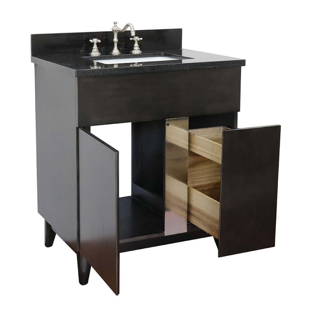 31" Single vanity in Silvery Brown finish with Black Galaxy top and rectangle sink - 400200-SB-BGR