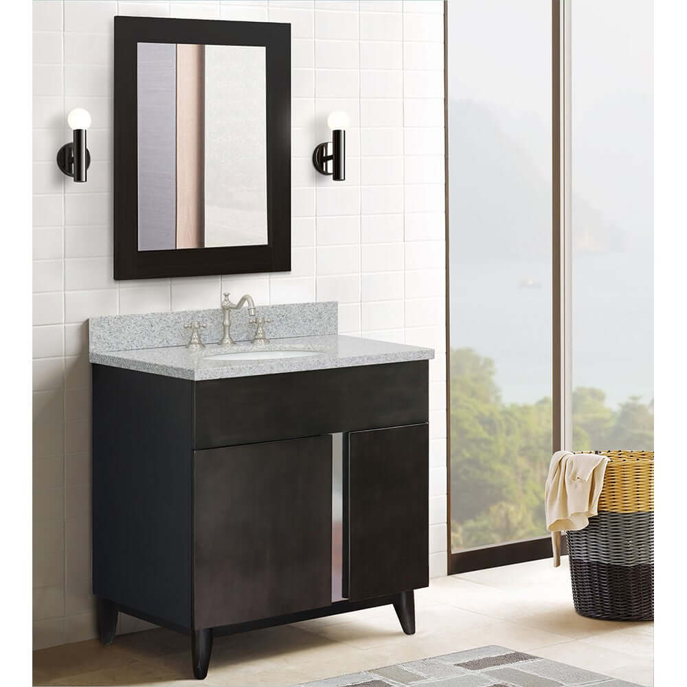 31" Single vanity in Silvery Brown finish with Gray granite top and oval sink - 400200-SB-GYO