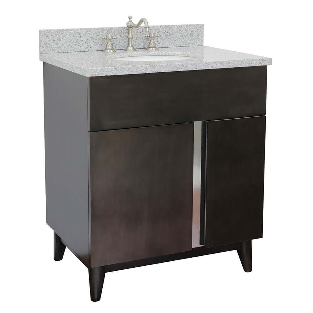 31" Single vanity in Silvery Brown finish with Gray granite top and oval sink - 400200-SB-GYO