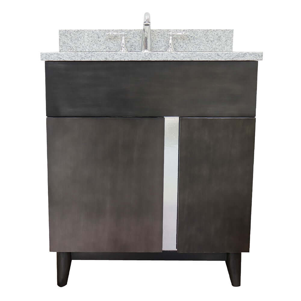 31" Single vanity in Silvery Brown finish with Gray granite top and rectangle sink - 400200-SB-GYR