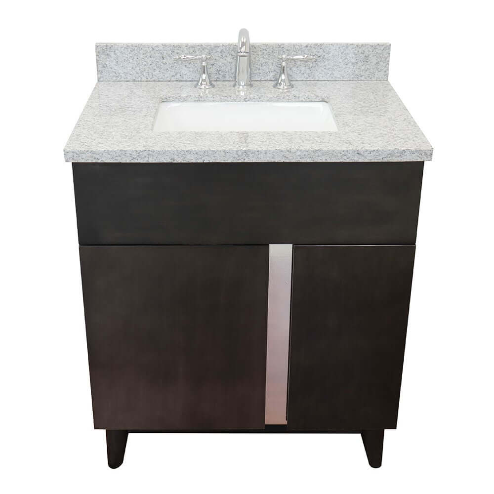 31" Single vanity in Silvery Brown finish with Gray granite top and rectangle sink - 400200-SB-GYR