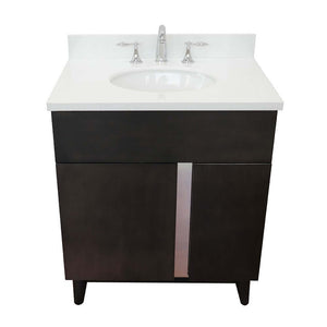 31" Single vanity in Silvery Brown finish with White Quartz top and oval sink - 400200-SB-WEO
