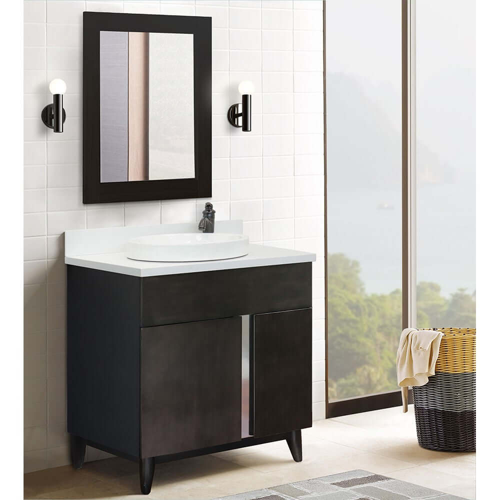 31" Single vanity in Silvery Brown finish with White Quartz top and round sink - 400200-SB-WERD
