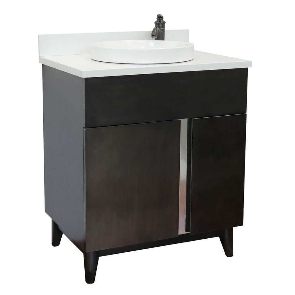 31" Single vanity in Silvery Brown finish with White Quartz top and round sink - 400200-SB-WERD