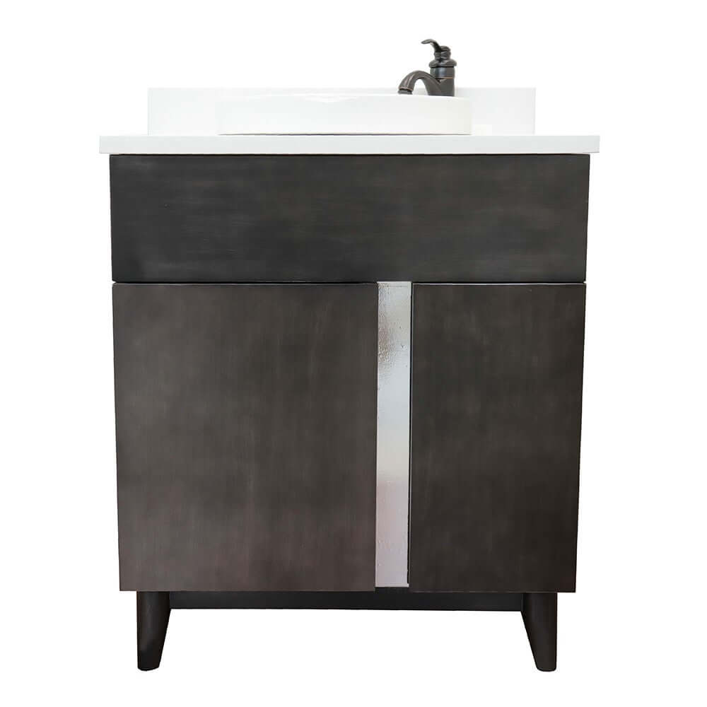 31" Single vanity in Silvery Brown finish with White Quartz top and round sink - 400200-SB-WERD