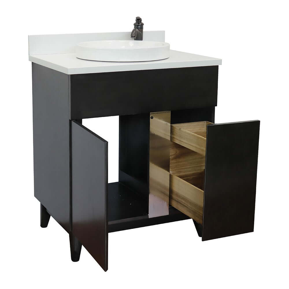 31" Single vanity in Silvery Brown finish with White Quartz top and round sink - 400200-SB-WERD