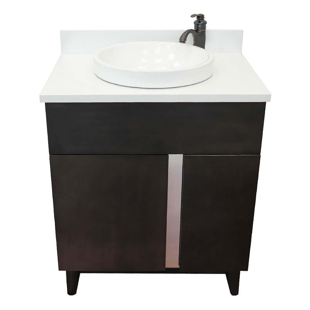 31" Single vanity in Silvery Brown finish with White Quartz top and round sink - 400200-SB-WERD