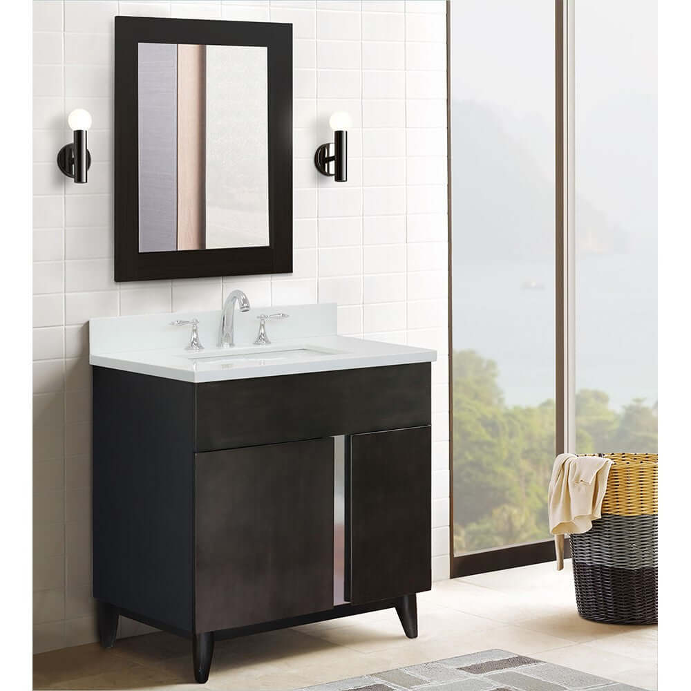 31" Single vanity in Silvery Brown finish with White Quartz top and rectangle sink - 400200-SB-WER