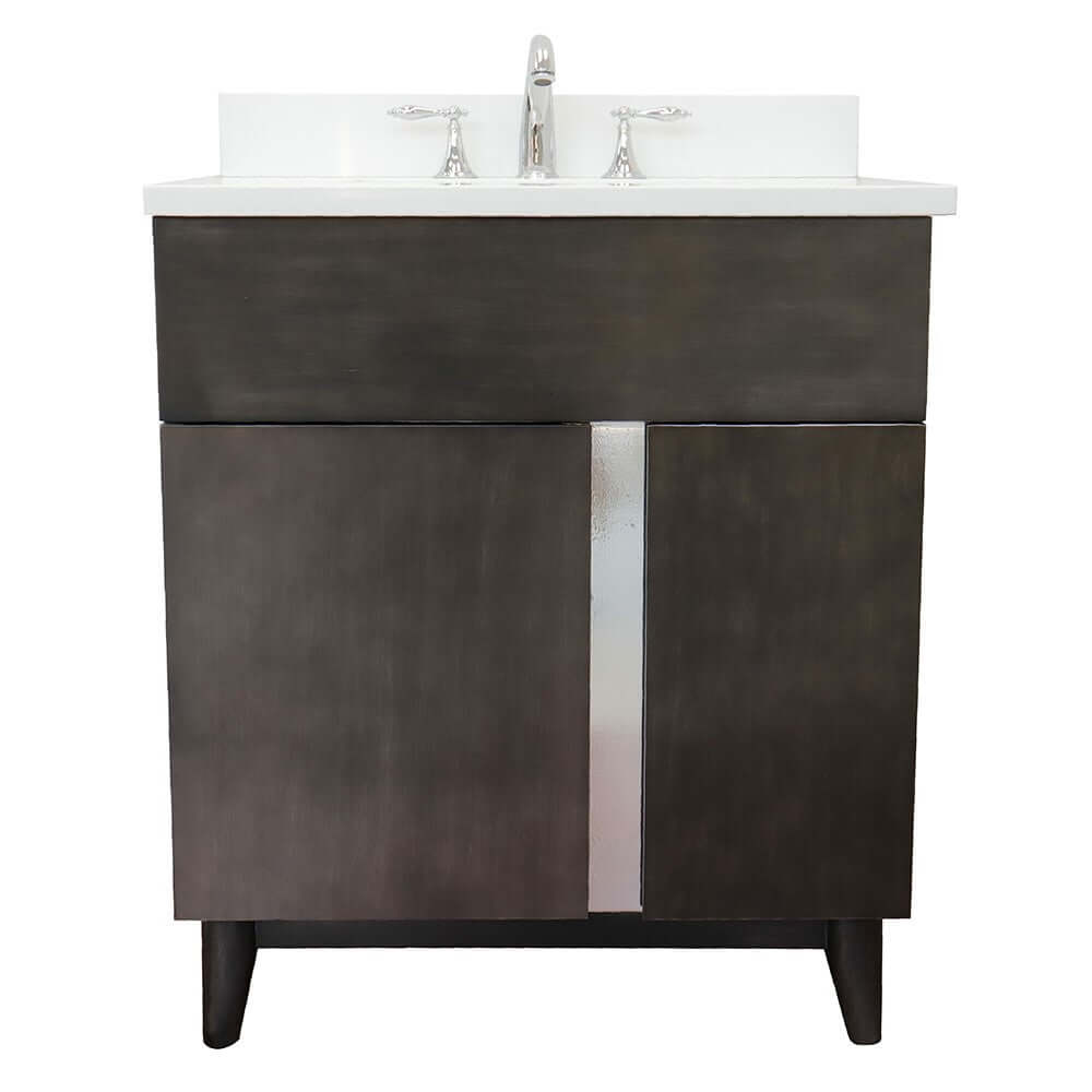 31" Single vanity in Silvery Brown finish with White Quartz top and rectangle sink - 400200-SB-WER