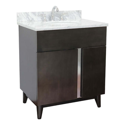 31" Single vanity in Silvery Brown finish with White Carrara top and oval sink - 400200-SB-WMO