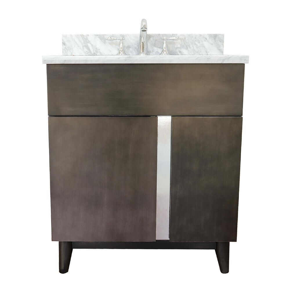 31" Single vanity in Silvery Brown finish with White Carrara top and oval sink - 400200-SB-WMO