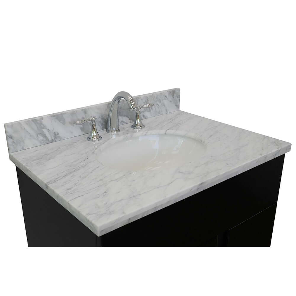 31" Single vanity in Silvery Brown finish with White Carrara top and oval sink - 400200-SB-WMO