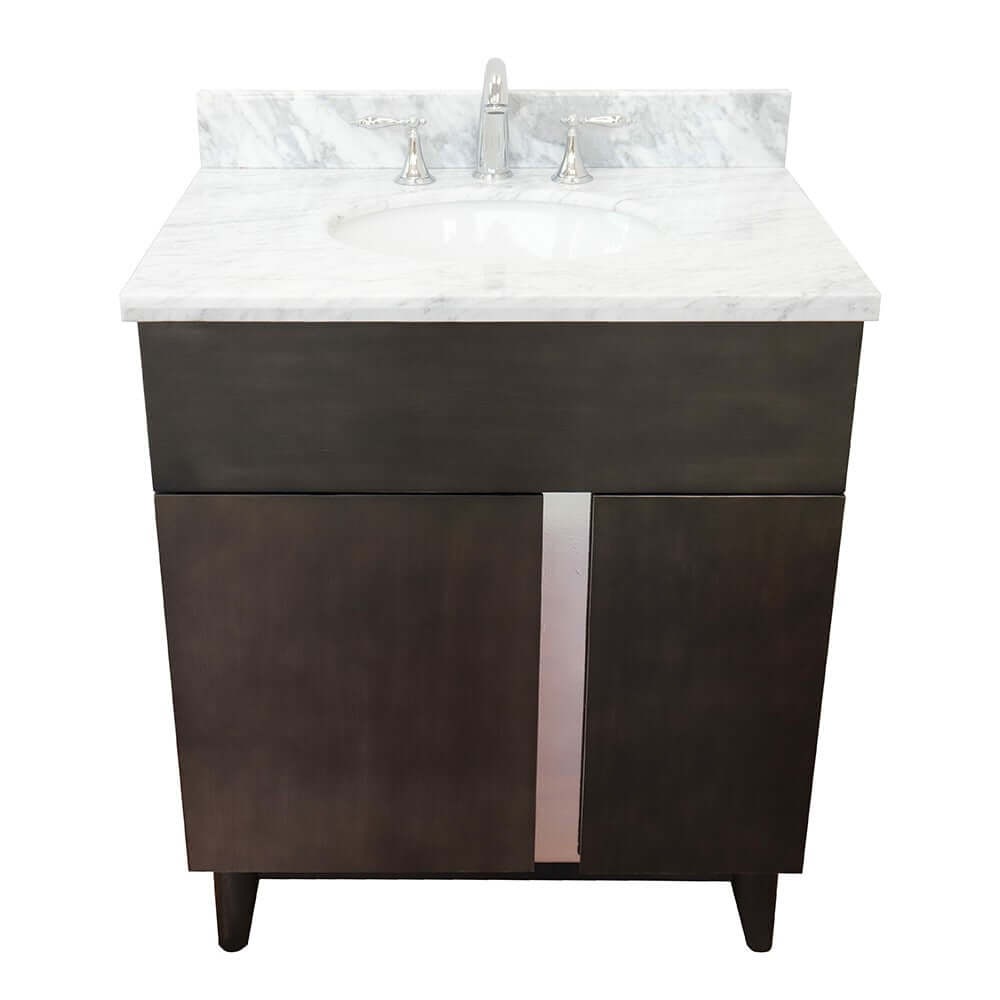 31" Single vanity in Silvery Brown finish with White Carrara top and oval sink - 400200-SB-WMO