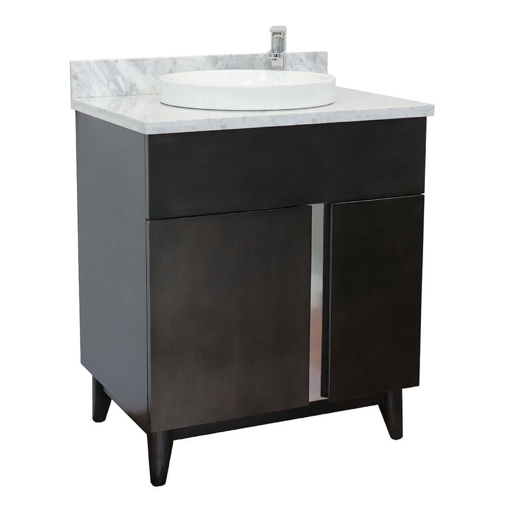 31" Single vanity in Silvery Brown finish with White Carrara top and round sink - 400200-SB-WMRD