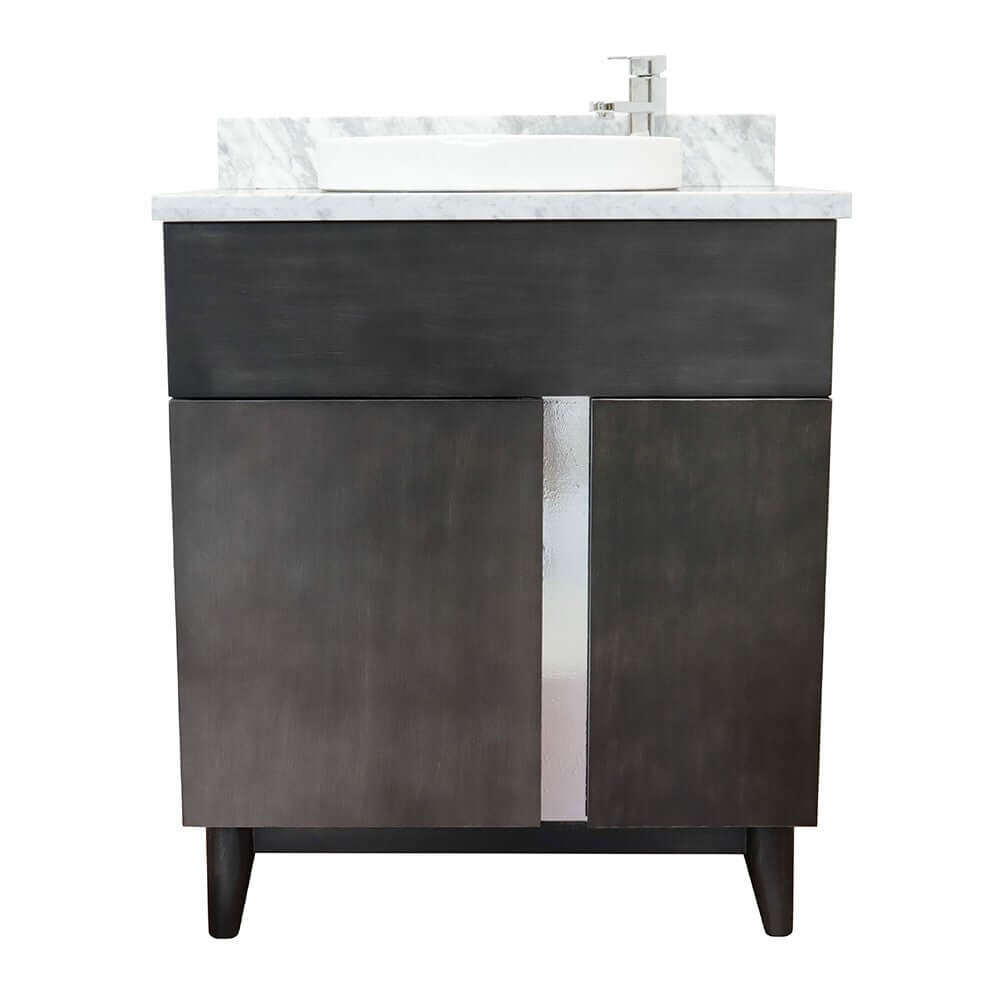 31" Single vanity in Silvery Brown finish with White Carrara top and round sink - 400200-SB-WMRD