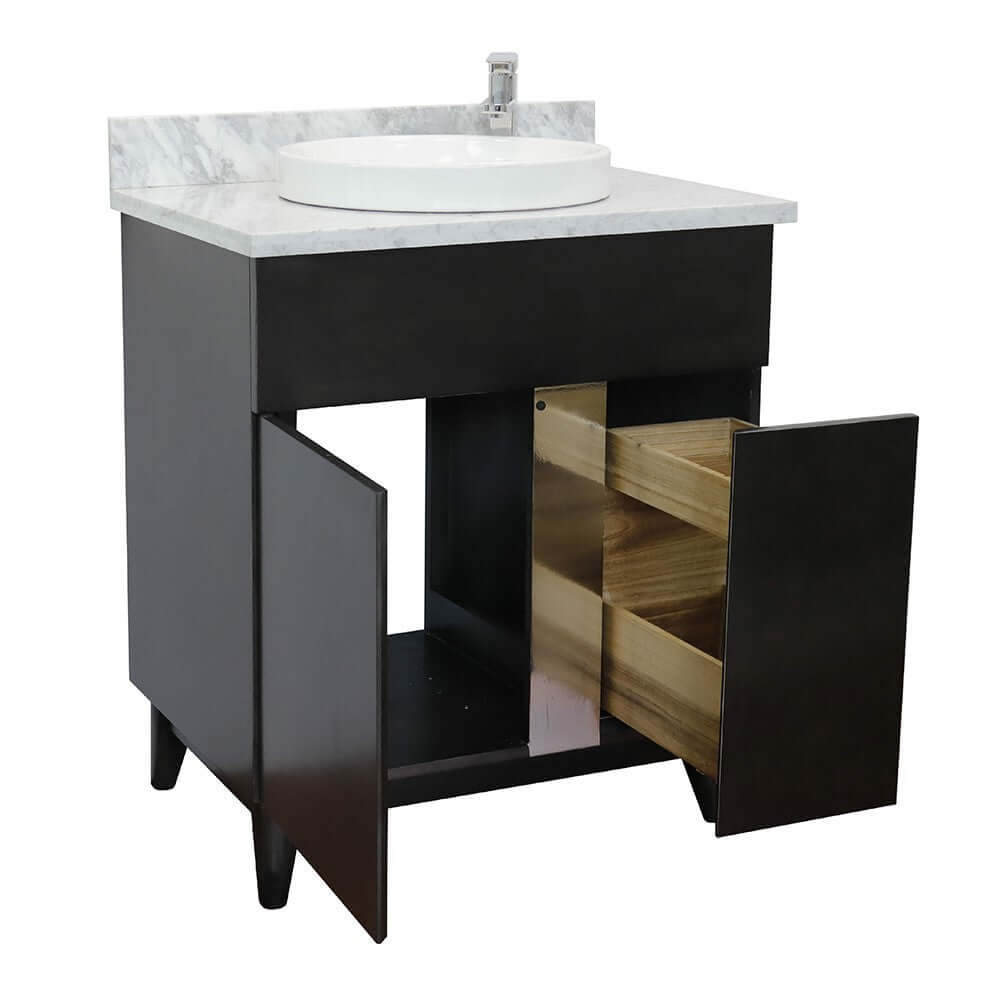 31" Single vanity in Silvery Brown finish with White Carrara top and round sink - 400200-SB-WMRD