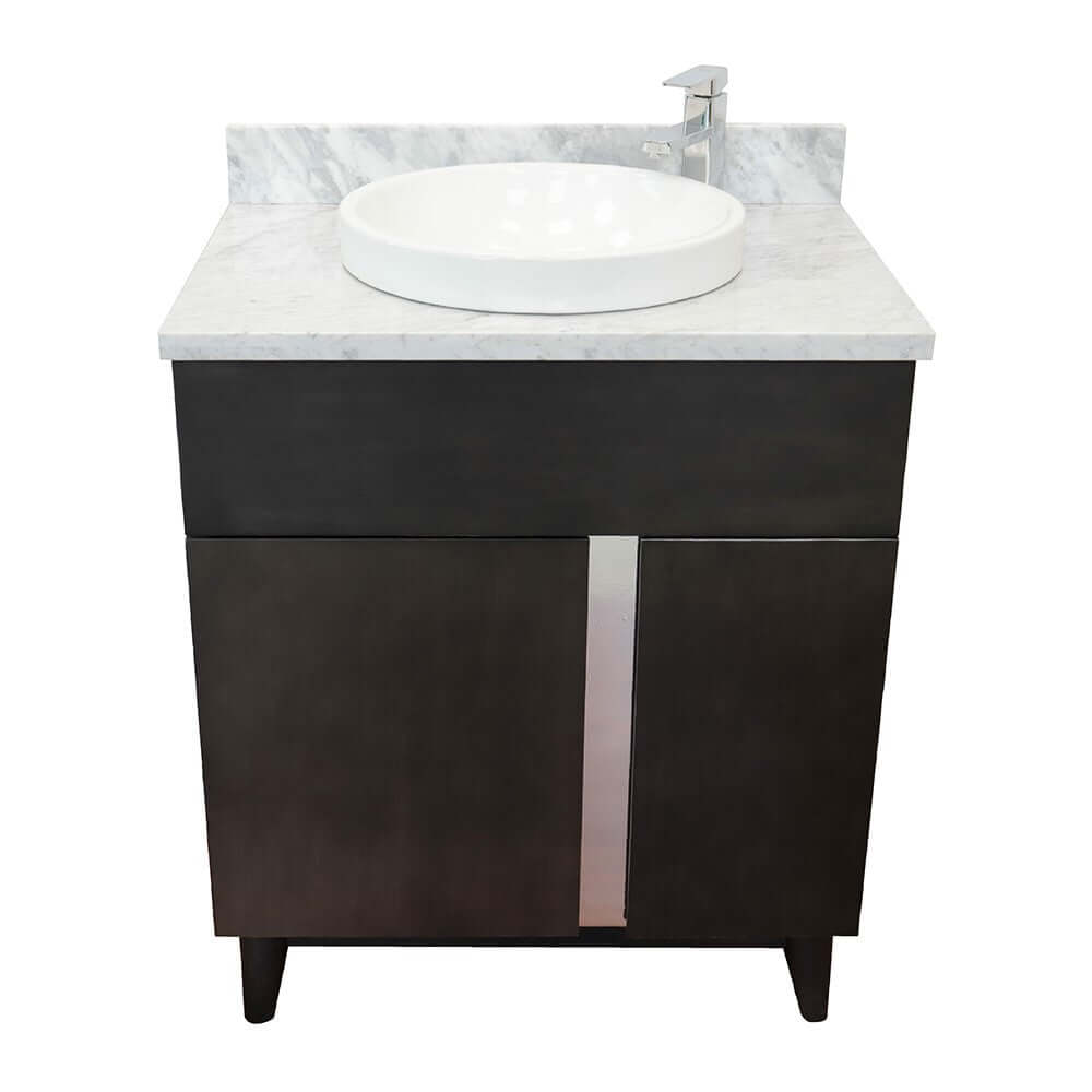 31" Single vanity in Silvery Brown finish with White Carrara top and round sink - 400200-SB-WMRD