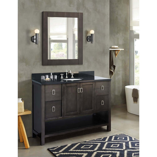 49" Single vanity in Silvery Brown finish with Black Galaxy top and oval sink - 400300-SB-BGO