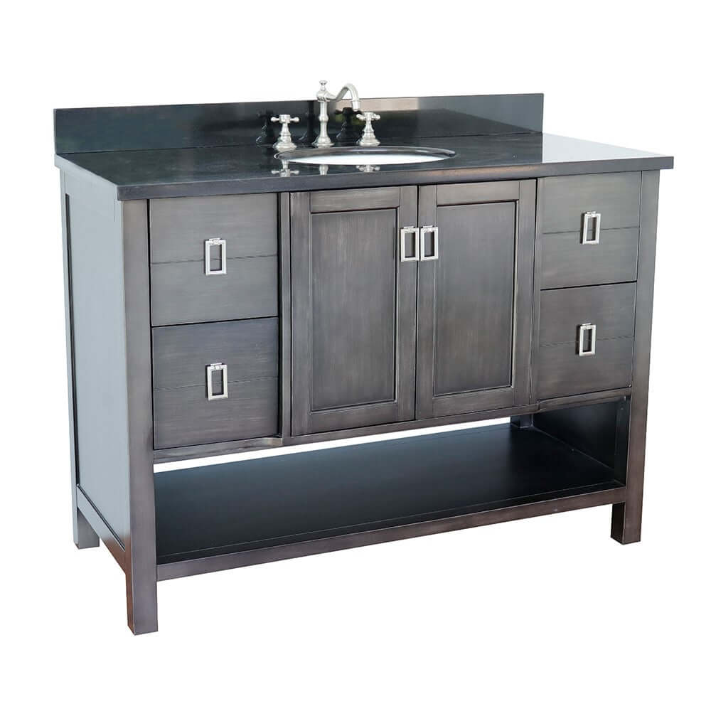 49" Single vanity in Silvery Brown finish with Black Galaxy top and oval sink - 400300-SB-BGO