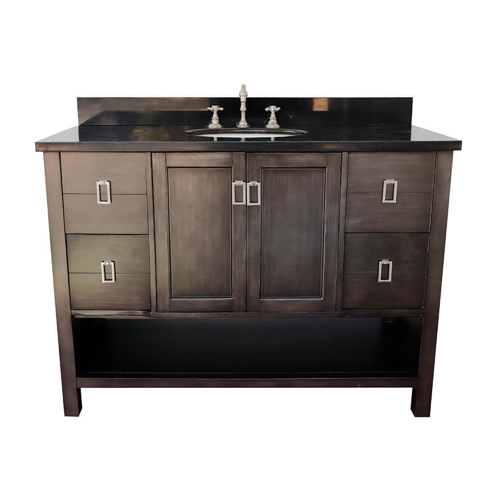 49" Single vanity in Silvery Brown finish with Black Galaxy top and oval sink - 400300-SB-BGO