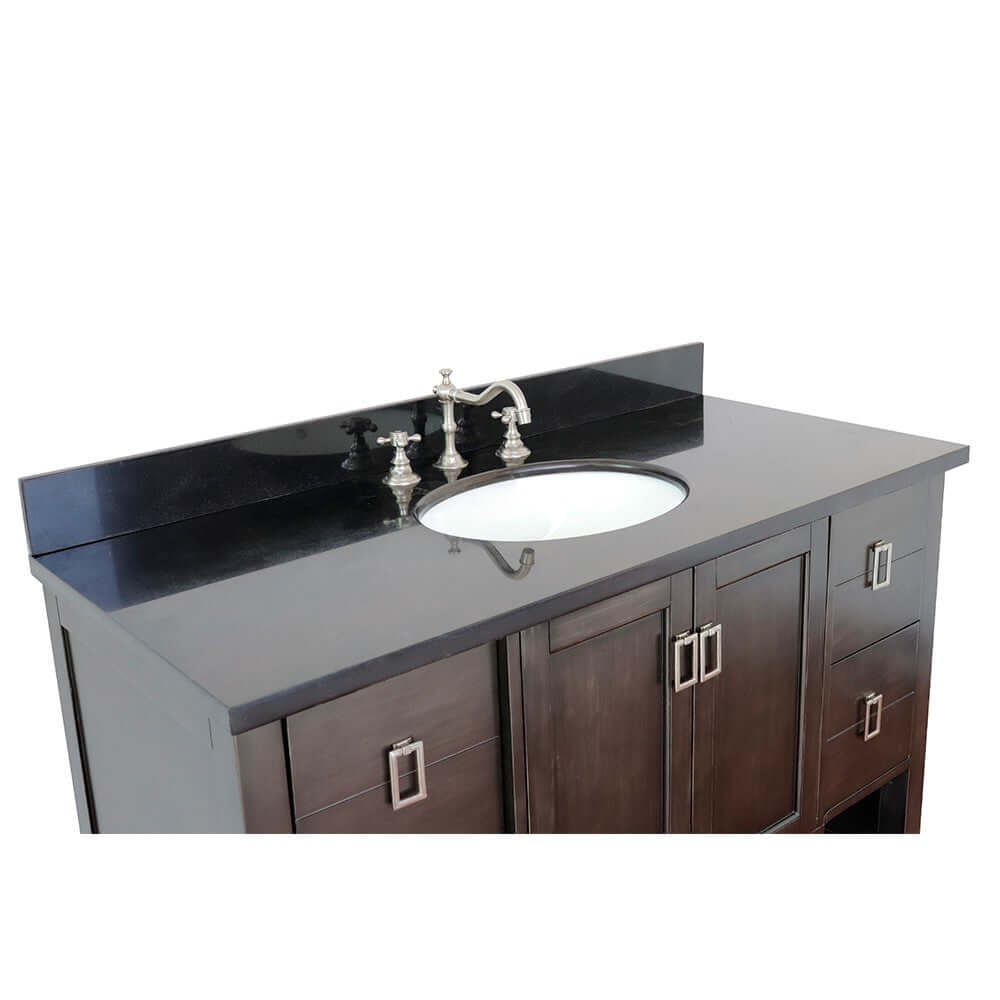 49" Single vanity in Silvery Brown finish with Black Galaxy top and oval sink - 400300-SB-BGO