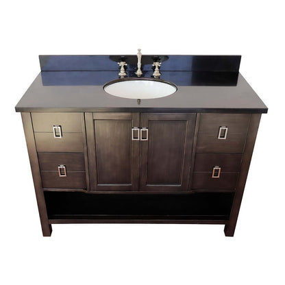 49" Single vanity in Silvery Brown finish with Black Galaxy top and oval sink - 400300-SB-BGO