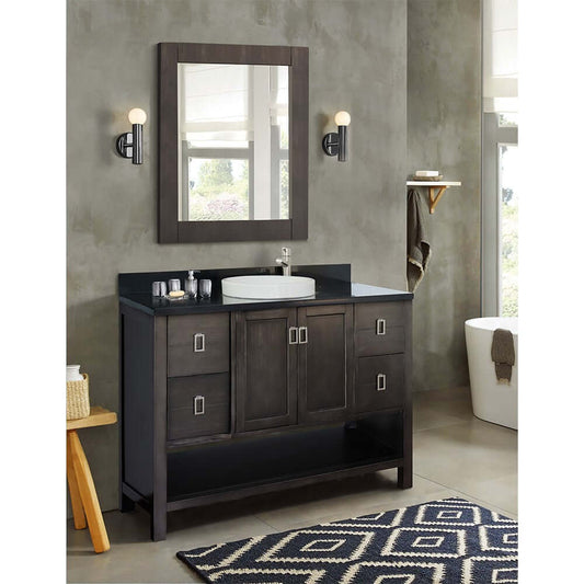 49" Single vanity in Silvery Brown finish with Black Galaxy top and round sink - 400300-SB-BGRD