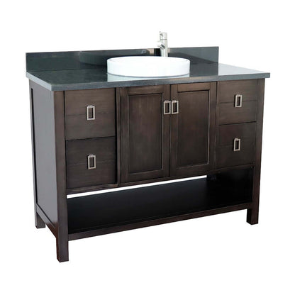 49" Single vanity in Silvery Brown finish with Black Galaxy top and round sink - 400300-SB-BGRD