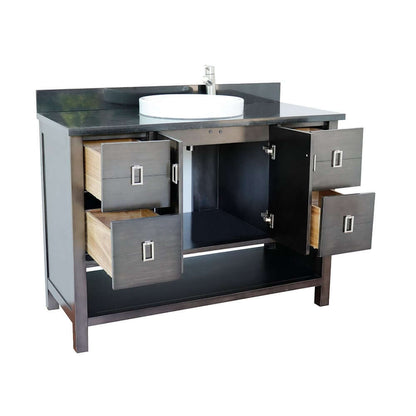 49" Single vanity in Silvery Brown finish with Black Galaxy top and round sink - 400300-SB-BGRD