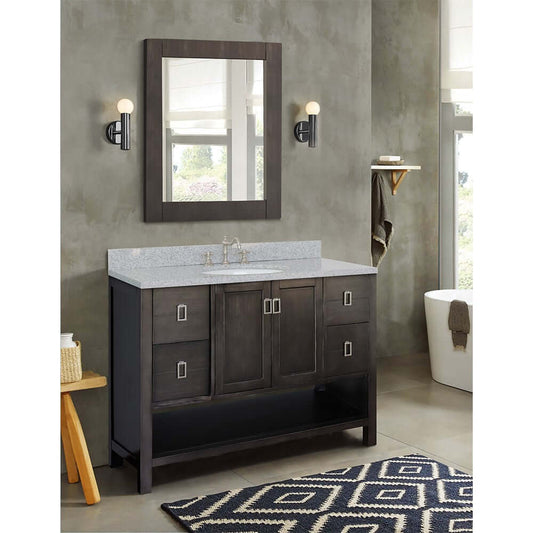 49" Single vanity in Silvery Brown finish with Gray granite top and oval sink - 400300-SB-GYO