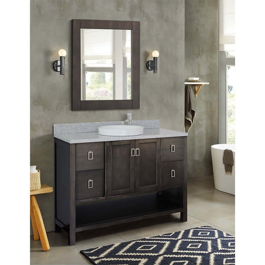 49" Single vanity in Silvery Brown finish with Gray granite top and round sink - 400300-SB-GYRD